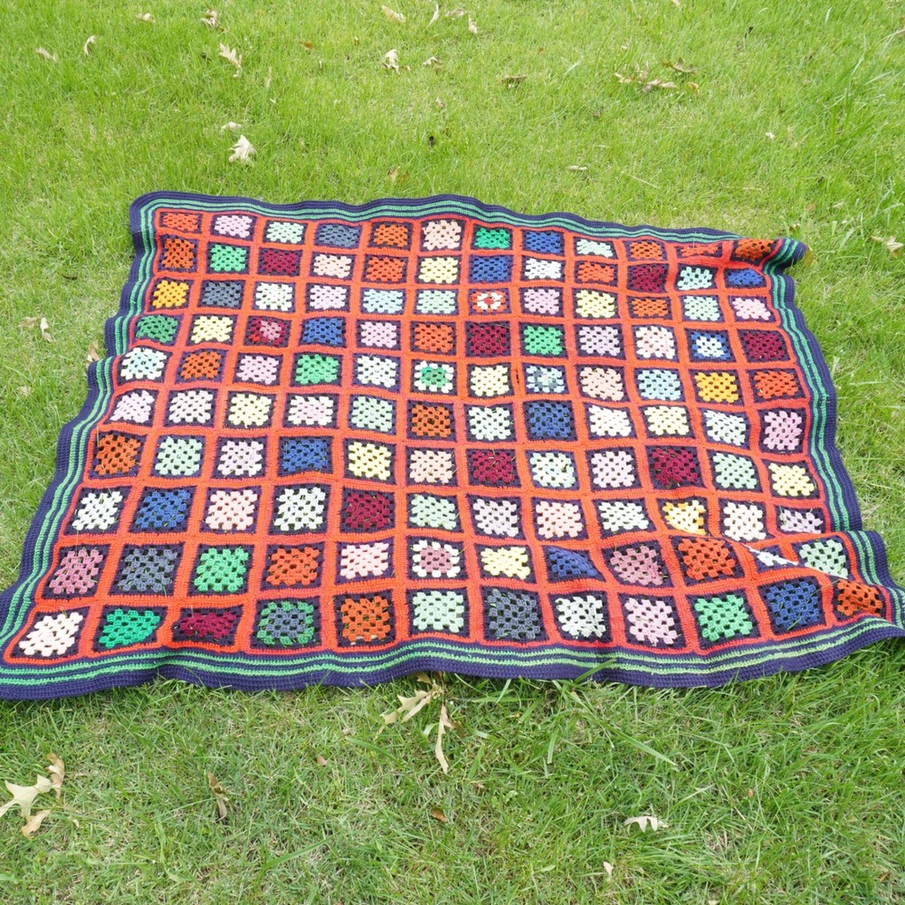 VTG Handmade Granny Square Crochet Blanket Colorful Afghan Throw 58x68‎